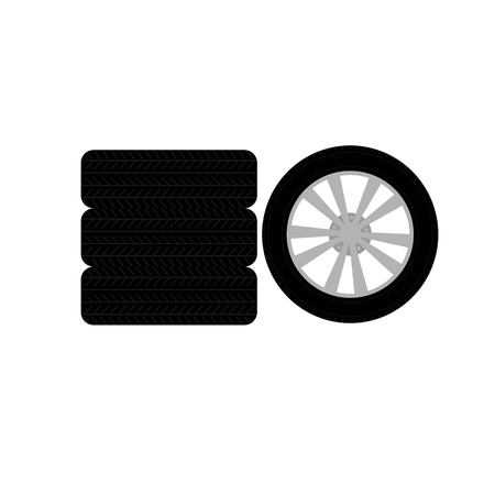 set of wheel from front and tires from side vector icon - for car services and tire services conceptsのイラスト素材