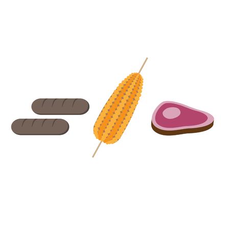 set of barbecue food - sausage, corn, meat vector isolated on white backgroundのイラスト素材