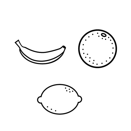 banana, orange and lemon outline vector of fruit isolated on white backgroundのイラスト素材