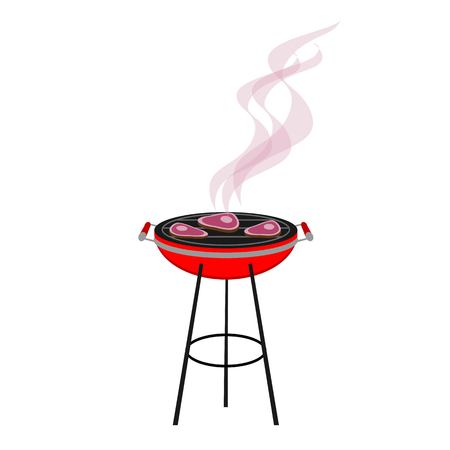round red grill with meat smoking cartoon vector isolated on white backgroundのイラスト素材