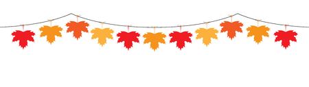 maple leaf garland in orange and red colors for autumn seasson vector isolated on white backgroundのイラスト素材