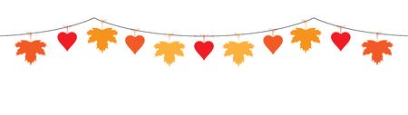 maple leaf garland in orange and red colors for autumn seasson vector isolated on white backgroundのイラスト素材