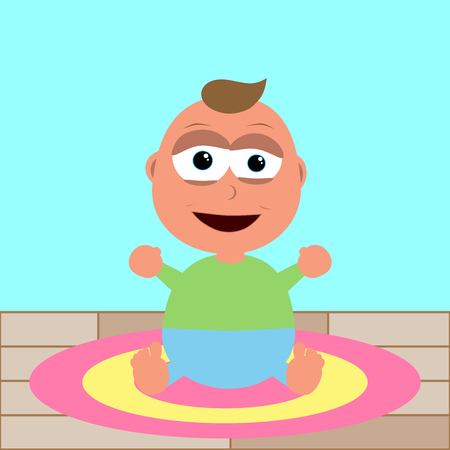 cute baby boy sitting on rug on the floor vector illustrationのイラスト素材