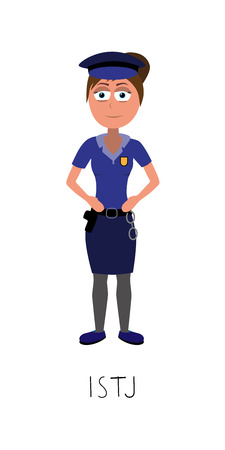 flat cartoon police woman vector represents ISTJ personality from MBTI typologyisolated on white backgroundのイラスト素材