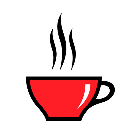 red cup of hot coffee with steam vector icon isolated on white backgroundのイラスト素材
