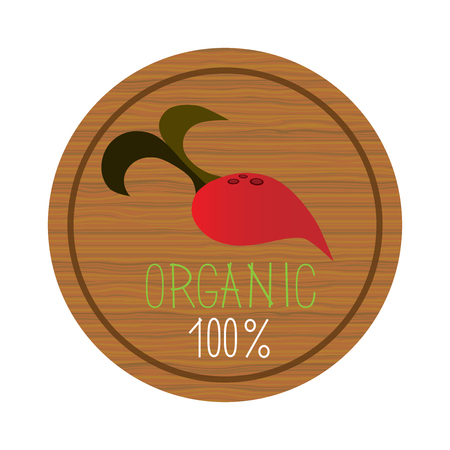 wooden badge icon with beet for organic products vector isolated on white backgroundのイラスト素材