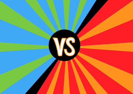 versus concept in basic colors vector background with radial stripes and black VS text in the middleのイラスト素材