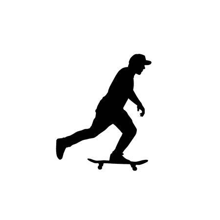 skateboarder going forward from profile vector silhouette isolated on white backgroundのイラスト素材