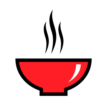 red bowl of hot soup with steam vector icon isolated on white backgroundのイラスト素材