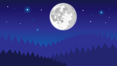 night forest with full moon and shining stars vector backgroundのイラスト素材