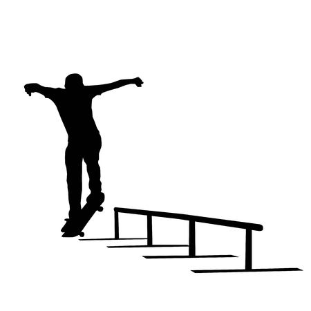 skateboarder jumping on the fence vector silhouette isolated on white backgroundのイラスト素材