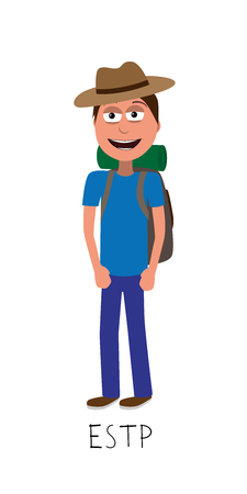 flat cartoon adventurer vector represents ESTP personality from MBTI typology isolated on white backgorundのイラスト素材