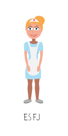 flat cartoon nurse vector represents ESFJ personality from MBTI typology isolated on white backgorundのイラスト素材