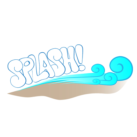 decorative cartoon splash text with abstract wave and beach vector illustrationのイラスト素材