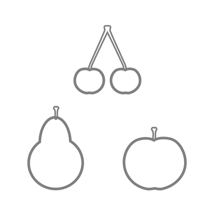 apple, pear and cherry outline vector of fruit isolated on white backgroundのイラスト素材
