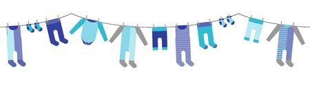 colorful hanging laundry for babyboy vector decorative garland isolated on white backgroundのイラスト素材