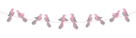 romantic decorative love-birds on wire garland isolated on white backgroundのイラスト素材