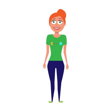 flat cartoon vector character of geek girl isolated on white backgroundのイラスト素材