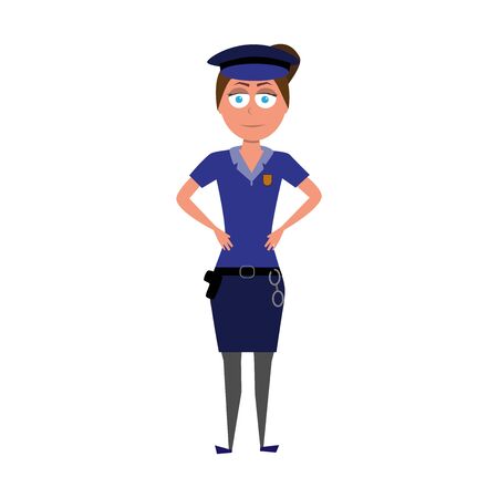 flat cartoon vector character of policewoman isolated on white backgroundのイラスト素材