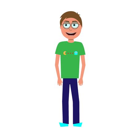 flat cartoon vector character of geek isolated on white backgroundのイラスト素材