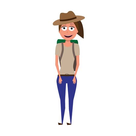 flat cartoon vector character of explorer woman isolated on white backgroundのイラスト素材