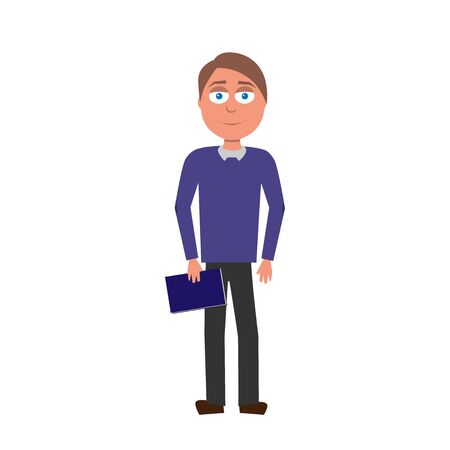 flat cartoon vector character of assistant man isolated on white backgroundのイラスト素材