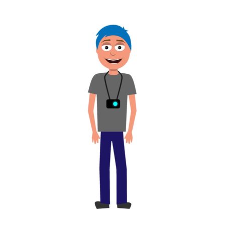 flat cartoon vector character of photographer isolated on white backgroundのイラスト素材