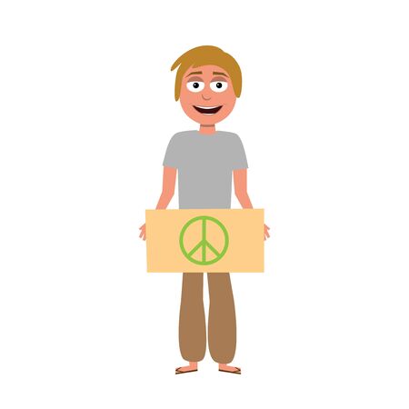 flat cartoon vector character of hippie man activist isolated on white backgroundのイラスト素材