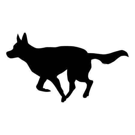big running dog from the side silhouette vector isolated on white backgroundのイラスト素材