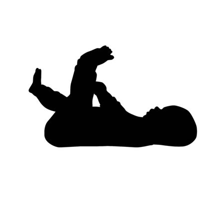 four months baby lying on back and holding leg in hand vector silhouette isolated on white backgroundのイラスト素材