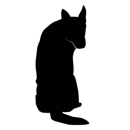 big dog sitting from behind and looking back silhouette vector isolated on white backgroundのイラスト素材