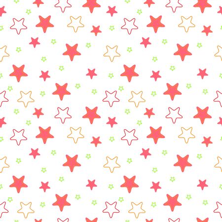pink, green and orange rounded corners stars seamless girlish messy patternのイラスト素材