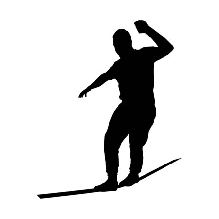 slackline silhouette, man walking on line vector isolated on white backgroundのイラスト素材
