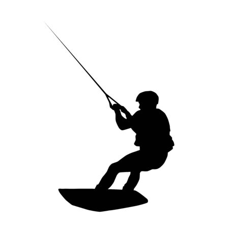 wakeboarder riding on board, vector silhouette isolated on white backgroundのイラスト素材