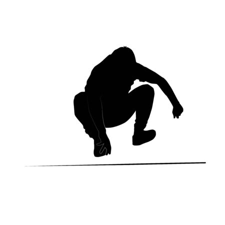 slackline silhouette, man jumping vector isolated on white backgroundのイラスト素材