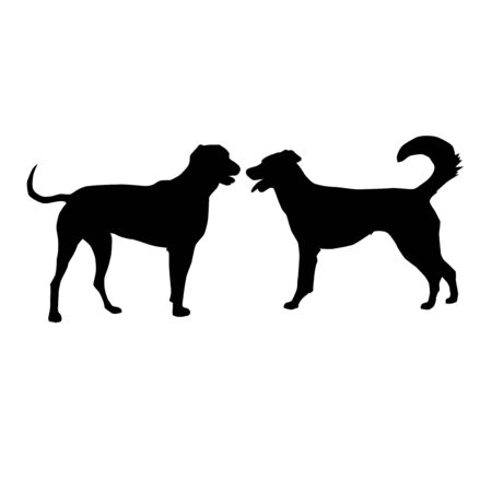 silhouette of two big playing dogs, vector isolated on white backgroundのイラスト素材