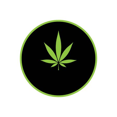 simple flat black and green round label wih marihuana leaf isolated on white backgroundのイラスト素材
