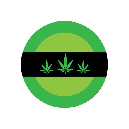 simple flat black and green round label wih marihuana leaf isolated on white backgroundのイラスト素材
