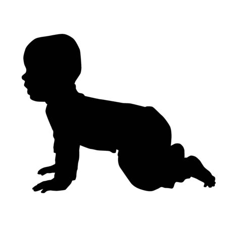 seven months baby crawl on knees from profile, vector silhouette isolated on white backgroundのイラスト素材