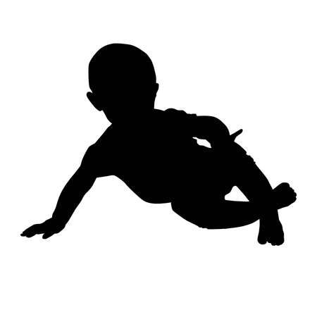 eight baby sitting on side looking forward, child evolution, vector silhouette isolated on white backgroundのイラスト素材