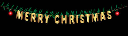 Merry christmas letters hanging on rope on blackのイラスト素材