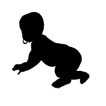 eight months baby sitting on side with dummy, child evolution, vector silhouette isolated on white backgroundのイラスト素材