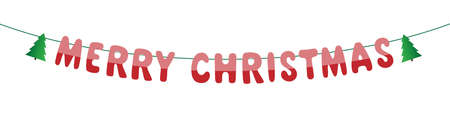 merry christmas, red letters hanging on rope, garland, perfect for decorating posters and invitations, banner, vectorのイラスト素材
