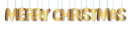 merry christmas text, festive golden decorative hanging letters, garland, perfect for decorating posters and invitations, banner, vector perfect for dark backgroundsのイラスト素材