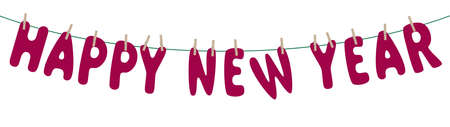 decorative New Year garland vector, letters hanging on wire, for invitations, posters or bannersのイラスト素材