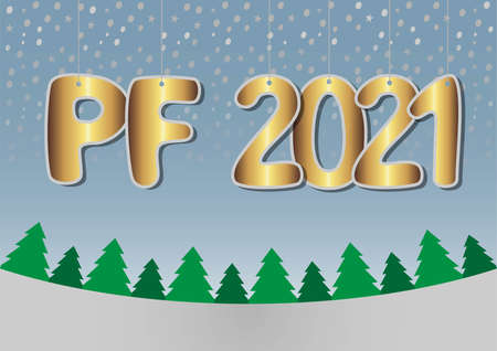 golden PF 2021 postcard, winter snowy landscape with treesのイラスト素材