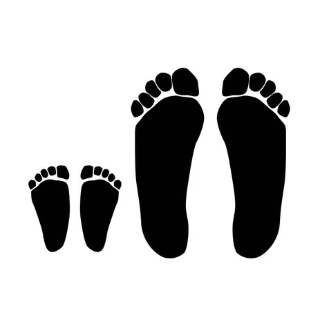black baby and adult footprint, vector silhouettes isolated on white backgroundのイラスト素材