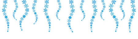 christmas blue snowflakes and stars chains, rim for winter season vector isolated on white backgroundのイラスト素材