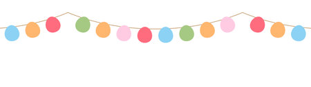 Happy Easter garland, colorful paper eggs hanging on rope .Great for Easter design. Vector illustration.のイラスト素材