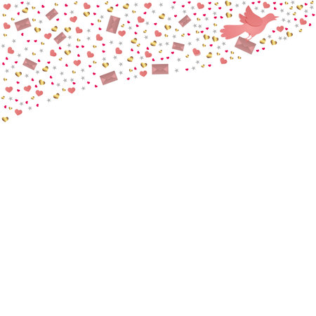 Vector illustration with a border from hearts, love-bird and letters, element for valentine, wedding and romantic themesのイラスト素材
